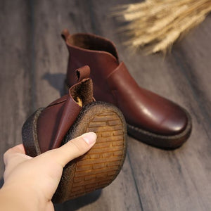 Chic Brown/Black Retro Leather Booties - Abershoes