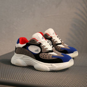 Men's Trendy Breathable Color Block Dad Sneaker Shoes - White Blue - Abershoes