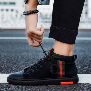 Trendy British Black High Top Shoes - Abershoes