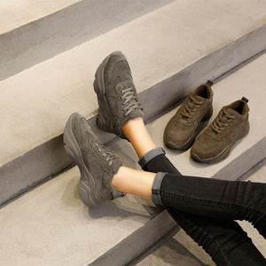 Velvet Platform Dad Sneaker Shoes - Abershoes