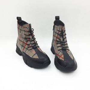Trendy British Zipper Grid Boots - Abershoes