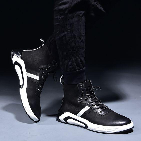 High Top Leather Sneaker Shoes - Abershoes