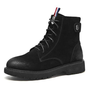 Black/Coffee Frosted Leather Martin Boots - Abershoes