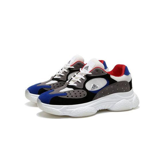 Men's Trendy Breathable Color Block Dad Sneaker Shoes - White Blue - Abershoes