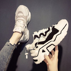 Women's Trendy Black/White Mesh Breathable Sneaker Shoes - Abershoes