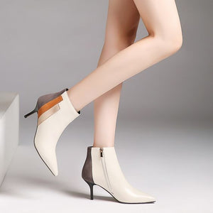 Trendy Design Color Block Side Zipper High Heel Pumps - Abershoes