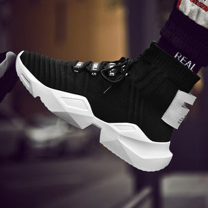 Men's Chic Black/White High Top Sock Sneaker Shoes - Abershoes