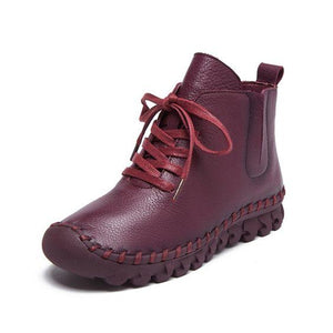 Comfortable Solid Color Leather Boots - Abershoes