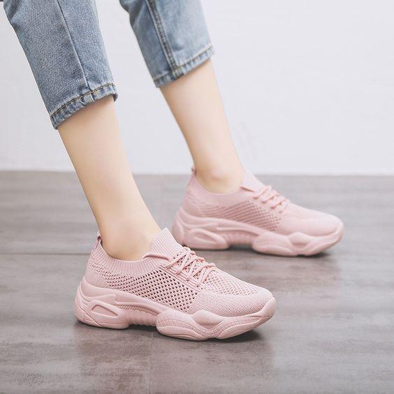 Pure Color Low Cut Mesh Breathable Sneaker Shoes - Abershoes