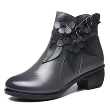 Load image into Gallery viewer, Floral Design Ethnic Leather Short Boots - Abershoes