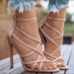 Hollow Out Cross-strap High Heel Sandals - Abershoes