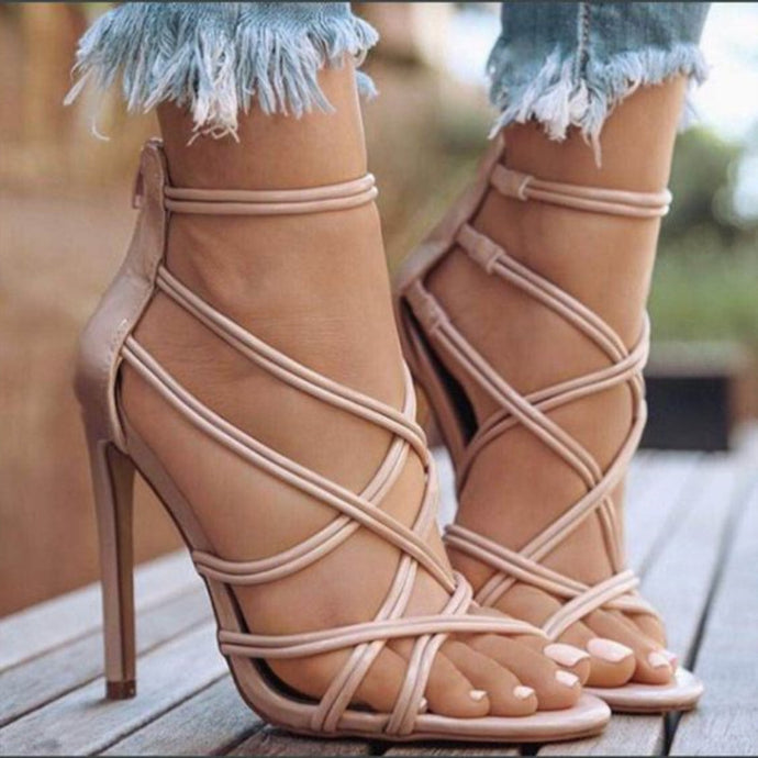 Hollow Out Cross-strap High Heel Sandals - Abershoes