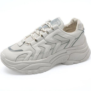 White/Black/Beige Trendy Dad Sneaker Shoes - Abershoes