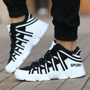 Black White Stripes Breathable Running Shoes - Abershoes