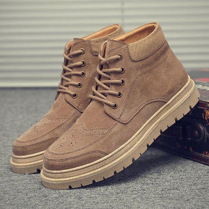 High Top Khaki/Black Leather Martin Boots - Abershoes