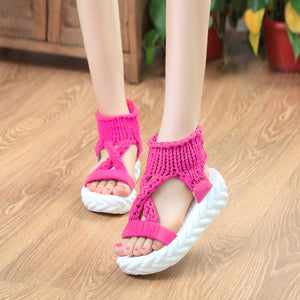 Pure Color Knitting Wool Sandal Shoes - Abershoes