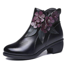 Load image into Gallery viewer, Floral Design Ethnic Leather Short Boots - Abershoes