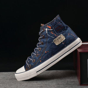 Men's Trendy High Top Denim Canvas Shoes - Abershoes