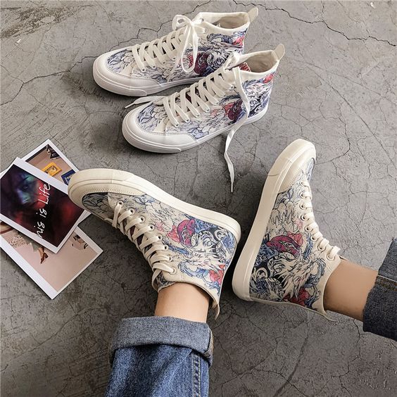 Men's Chic High Top Painting Canvas Shoes - Abershoes