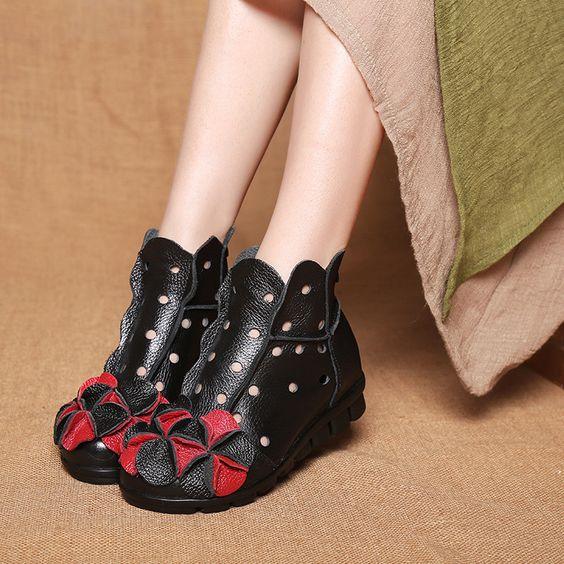 Stylish Design Comfort Ethnic Leather Booties - Abershoes