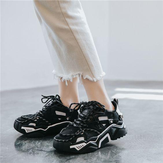 New Arrival Trendy Design Black/White Dad Sneaker Shoes - Abershoes