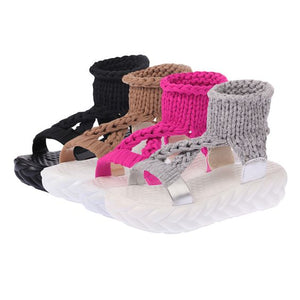 Pure Color Knitting Wool Sandal Shoes - Abershoes
