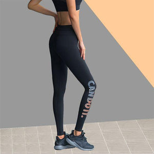 Yoga Gym Golden/Silver Letter Printed Leggings - Abershoes