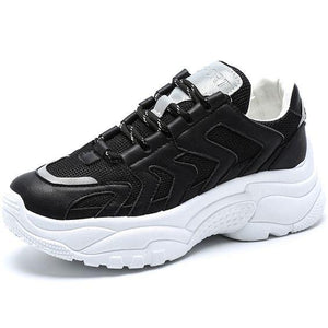 White/Black/Beige Trendy Dad Sneaker Shoes - Abershoes
