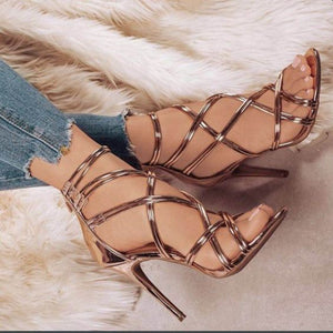 Hollow Out Cross-strap High Heel Sandals - Abershoes