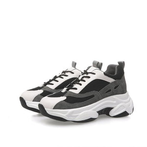 Stylish Color Block Leather Platform Dad Sneakers - Abershoes