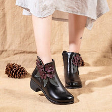 Load image into Gallery viewer, Floral Design Ethnic Leather Short Boots - Abershoes