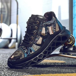 Men's Floral Print Color Block Sneaker Shoes - Abershoes