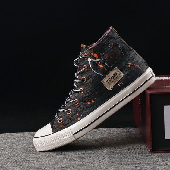 Men's Trendy High Top Denim Canvas Shoes - Abershoes