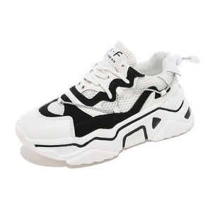 Women's Trendy Black/White Mesh Breathable Sneaker Shoes - Abershoes