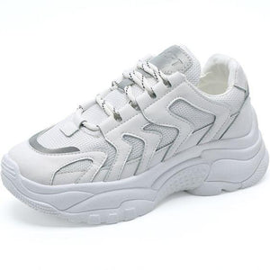 White/Black/Beige Trendy Dad Sneaker Shoes - Abershoes