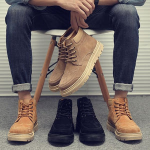 High Top Khaki/Black Leather Martin Boots - Abershoes