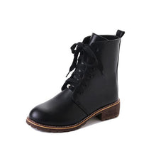 Load image into Gallery viewer, Black Cross Strap Flat Martin Boots - Abershoes