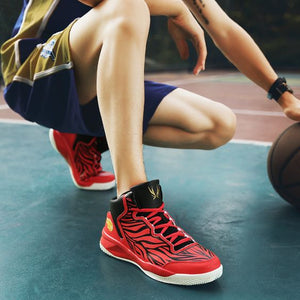 A Couple White & Red High-top Basketball Shoes - Abershoes