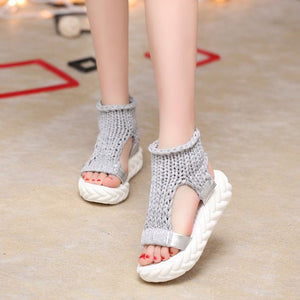Pure Color Knitting Wool Sandal Shoes - Abershoes