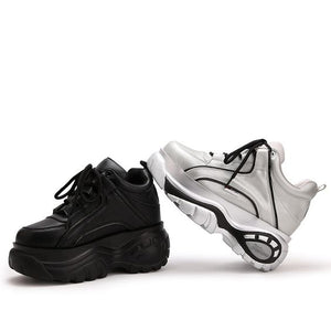 Women's Trendy Sliver/Black Platform Shoes - Abershoes