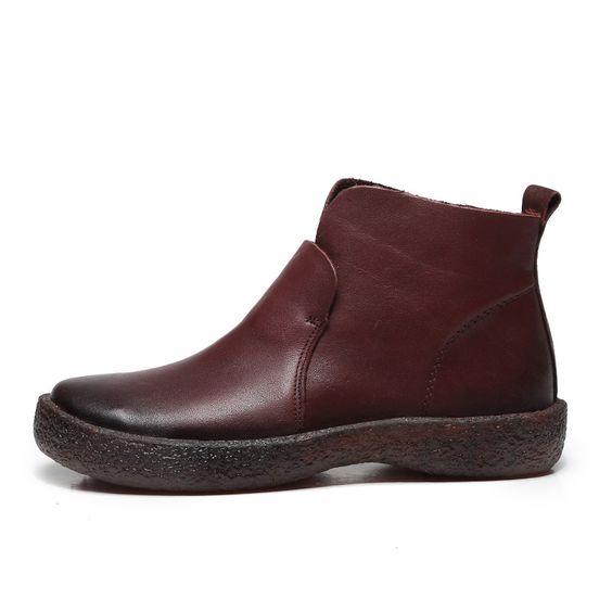Chic Brown/Black Retro Leather Booties - Abershoes