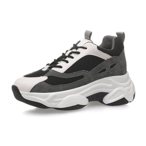 Stylish Color Block Leather Platform Dad Sneakers - Abershoes