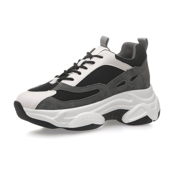 Stylish Color Block Leather Platform Dad Sneakers - Abershoes