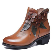 Load image into Gallery viewer, Floral Design Ethnic Leather Short Boots - Abershoes